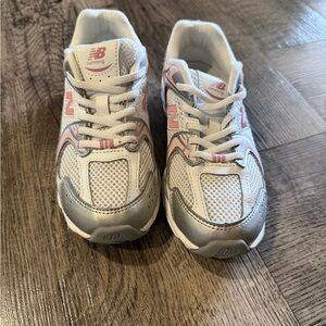 New Balance Kids Sneakers - White, Pink, and Silver